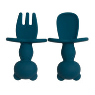 Baby Training Silicone Fork & Spoon Set - Peacock Blue