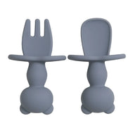 Baby Training Silicone Fork & Spoon Set - Stone Blue
