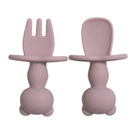 Baby Training Silicone Fork & Spoon Set - Blush Pink