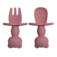 Baby Training Silicone Fork & Spoon Set - Rose Pink