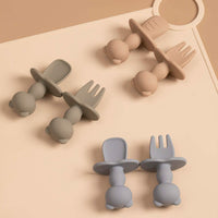 Baby Training Silicone Fork & Spoon Set - Blush Pink