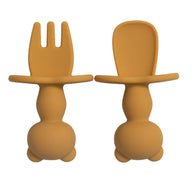 Baby Training Silicone Fork & Spoon Set - Yellow