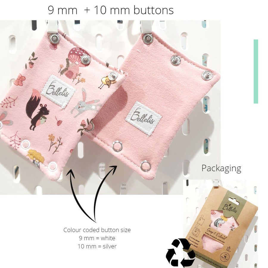 2x Snap & Extend® Bodysuit Extender - Pink and Animals (assorted button size)
