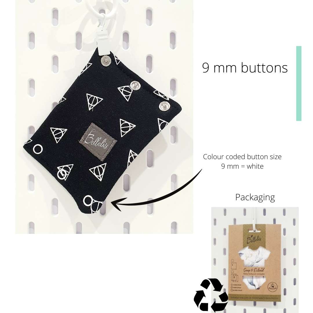 Patterns 9 mm buttons Snap & Extend® bodysuit extender